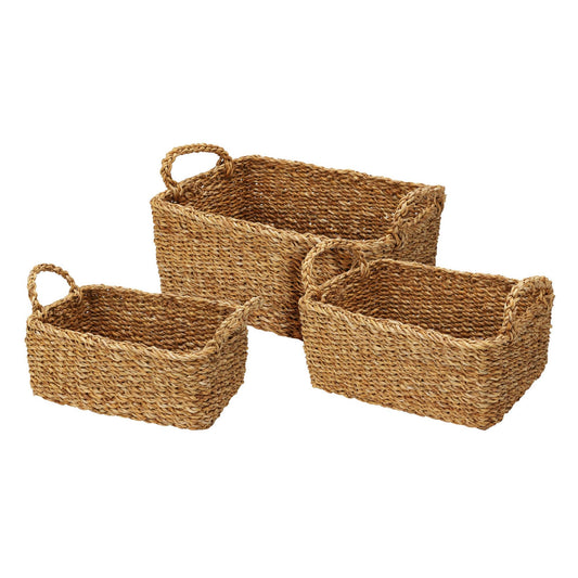 Juego De 3 Cestas Rectangulares Color Natural - Well Home_0