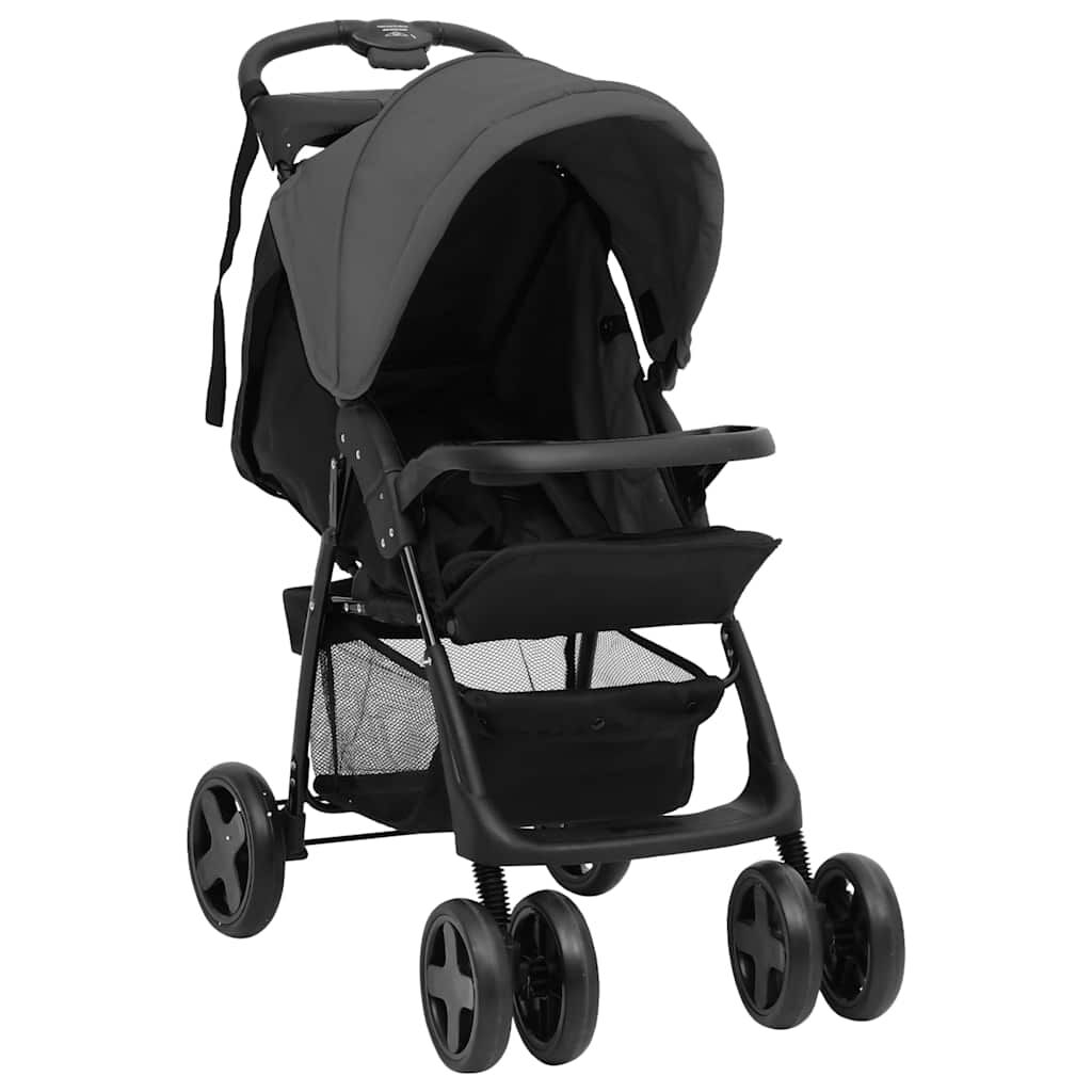 Vidaxl Carrito De Bebés 2 En 1 De Acero Gris Oscuro Y Negro_0