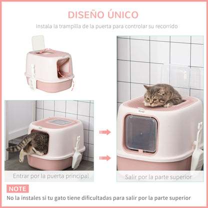 Pawhut Arenero Gatos Con Puerta Bandeja Extraíble Y Pala 40x53,5x37,5 Cm Rosa_5