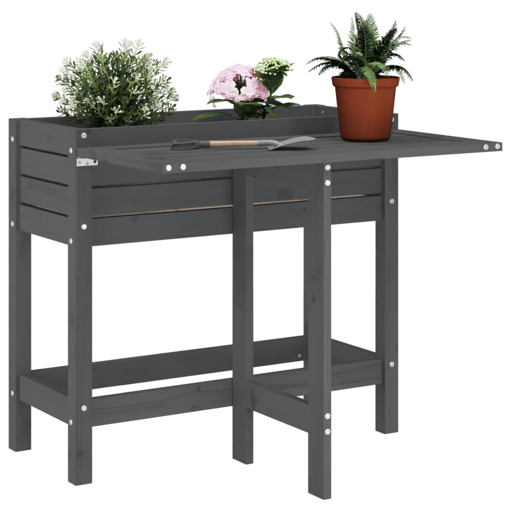 Jardinera Con Tapa Plegable Madera Maciza De Pino Gris_1