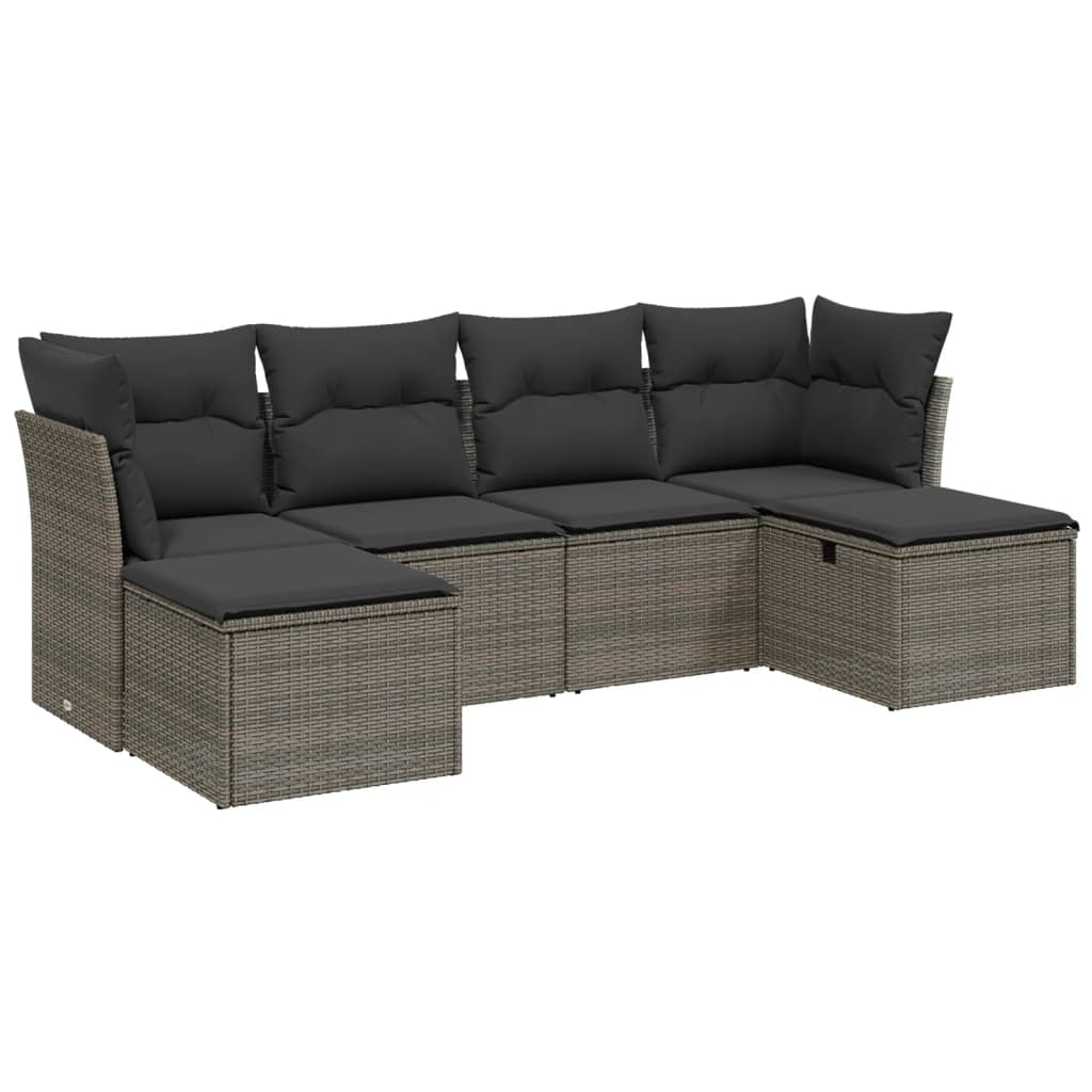 Set De Muebles De Jardín 6 Pzas Y Cojines Ratán Sintético Gris / Vetonek_1