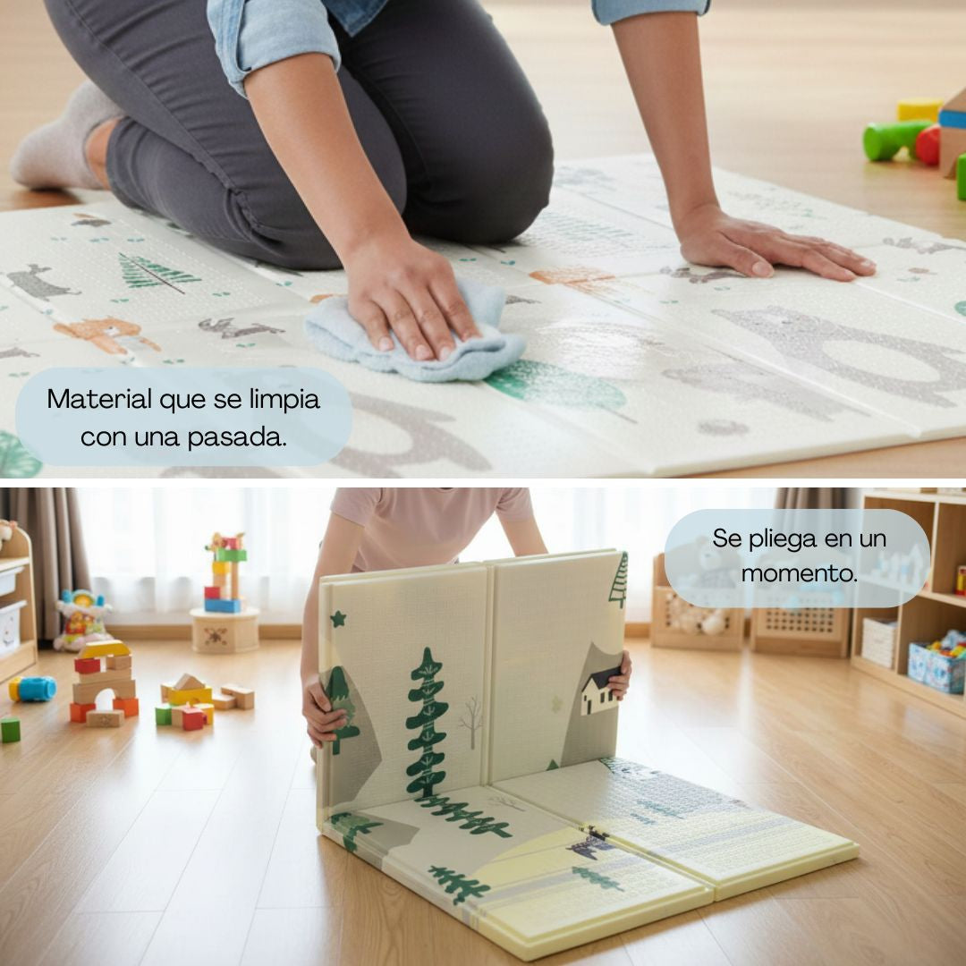 Alfombra Plegable Para Bebé 200 × 180 Cm, Reversible Animales/invierno Bathby_1