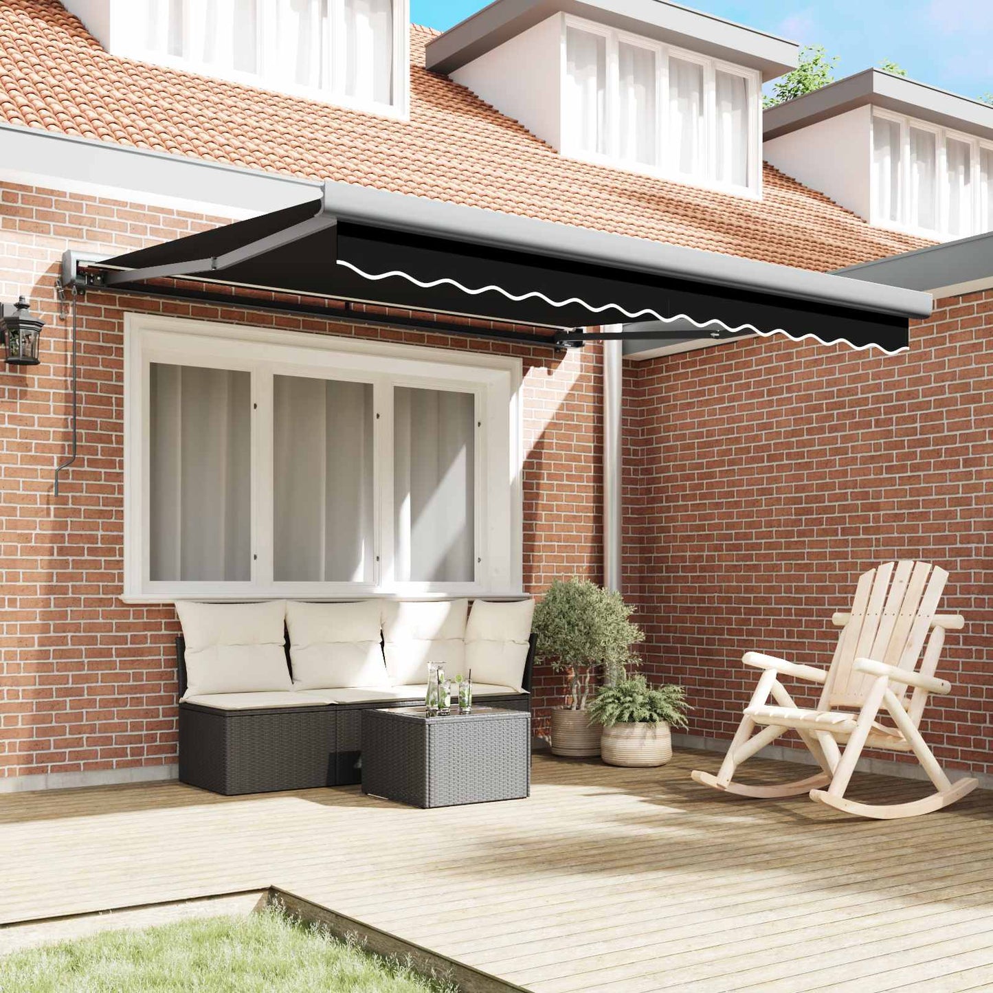 Toldo Retráctil Negro 350 X 250 X 165 Cm Tela Y Metal_2