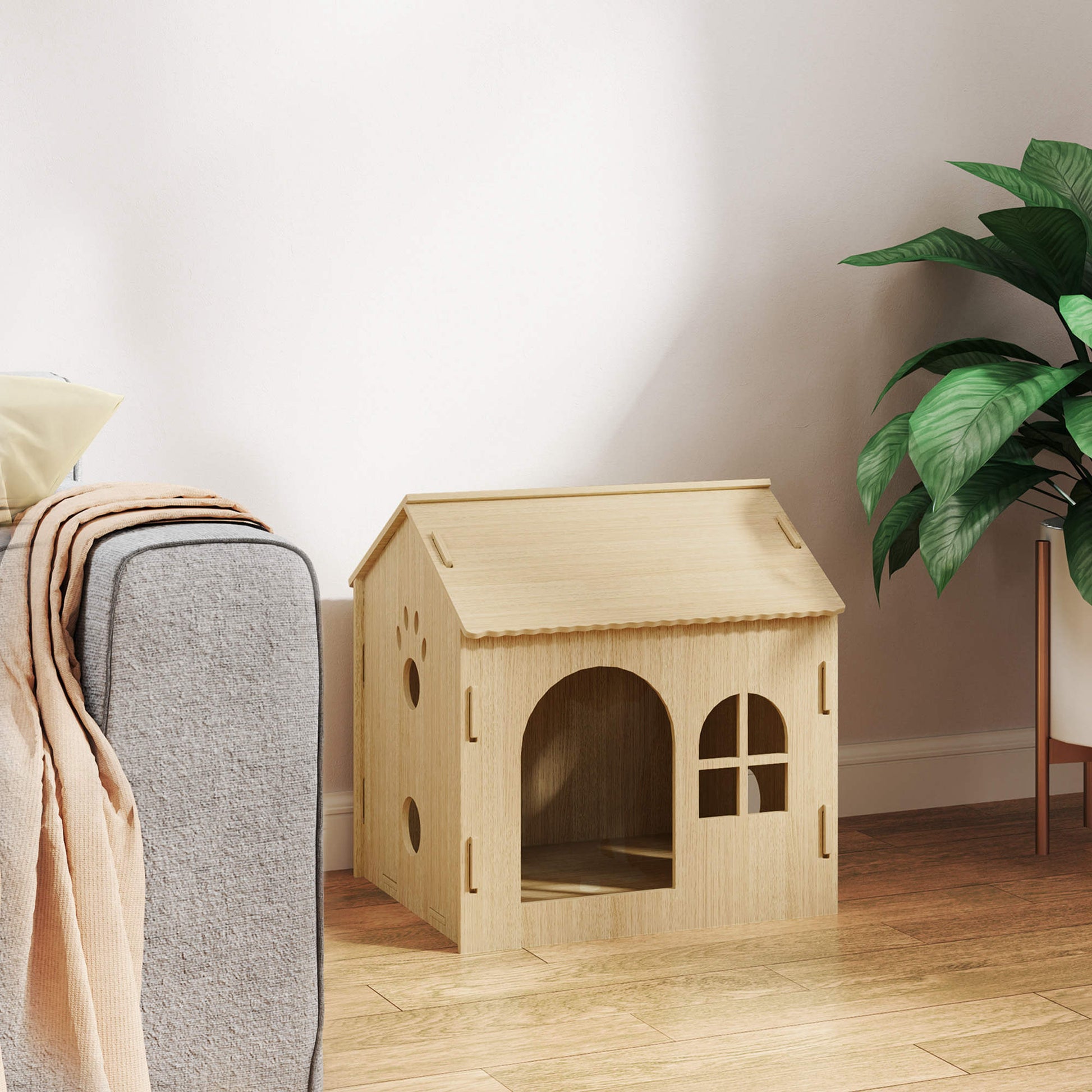 Pawhut Caseta Para Perros Interior Con Ventana 49,5x41x51 Cm Roble_1