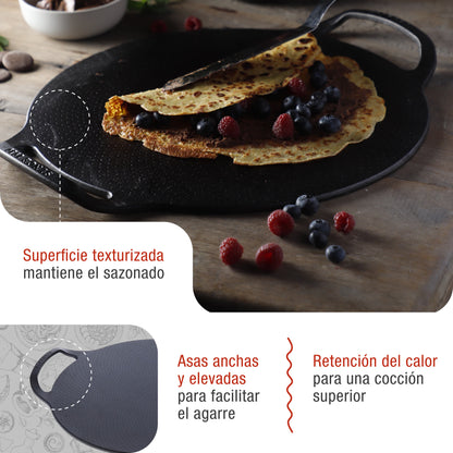 Victoria Plancha Cocina Para Pizza Hierro Fundido Curado Inducción, Sartén 38cm, Fuego, Barbacoa, Horno, 34474, Negro_2