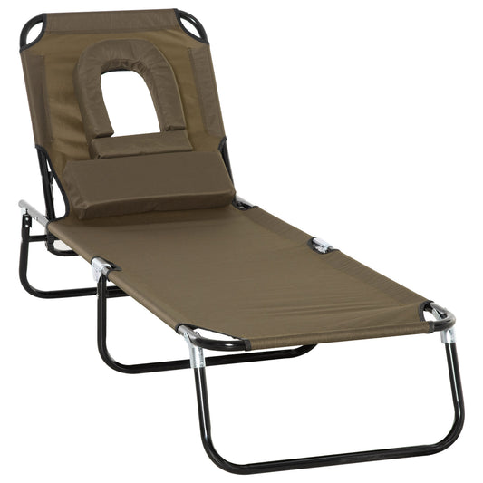 Outsunny Tumbona Plegable De Jardín Con Respaldo Ajustable Almohada Acero Marrón_0