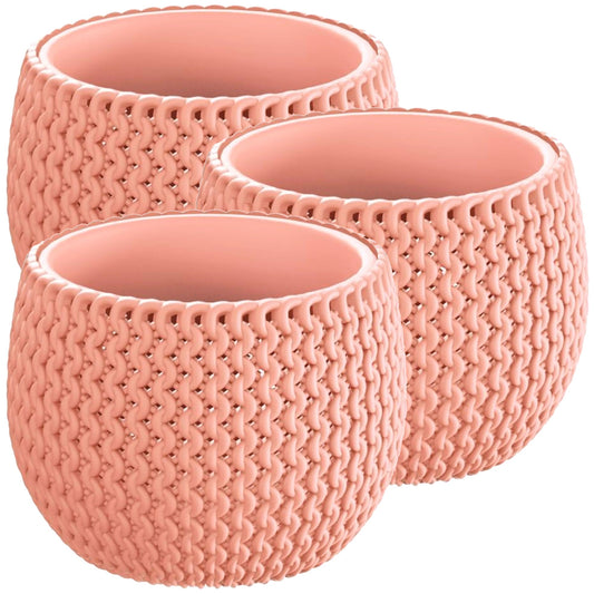3x Maceta Redonda Con Deposito Splofy Bowl De Plastico En Color Melocoton 14,4 (largo) X 14,4 (ancho) X 11 (altura) Cm_0