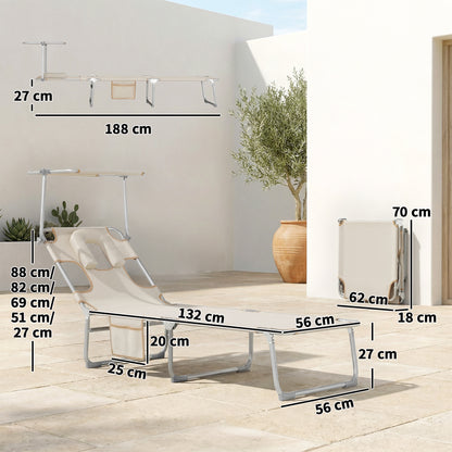 Outsunny Set De 2 Tumbonas Plegables Reclinables Con Dosel 360° Orificio Facial_2