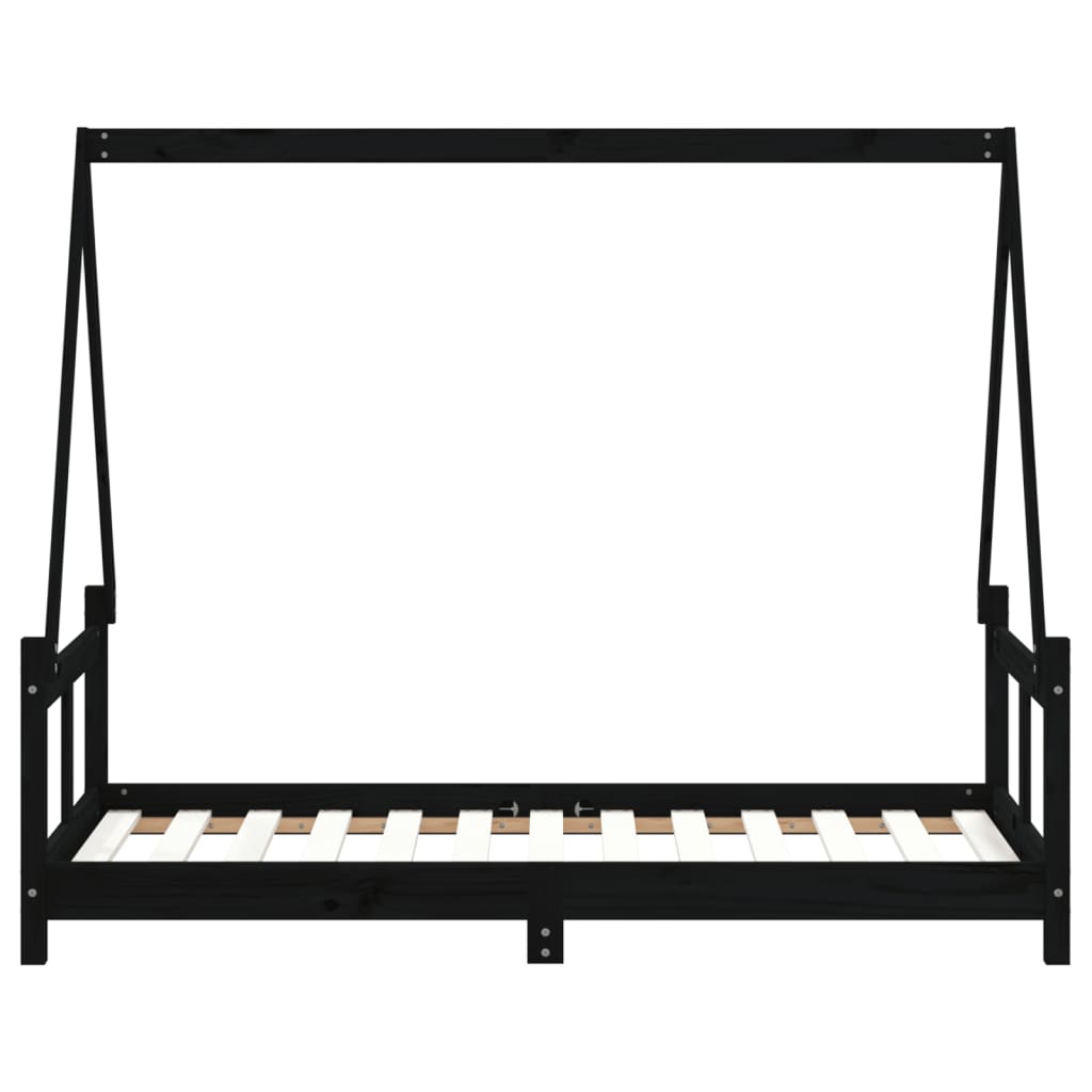 Estructura De Cama Para Niños Madera De Pino Negro 80x160 Cm / Vetonek_2