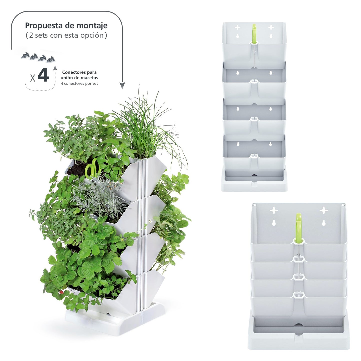 Macetero Vertical Prosperplast Mini Cascade De Plastico En Color Blanco 19,5 (largo) X 11,4 (ancho) X 47,5 (alto) Cm Con Tijeras De Jardin_3