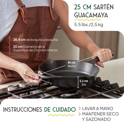 Victoria Sartén Hierro Fundido Curado Amazonía Guacamaya Inducción 25cm, Apta Para Todas las Cocinas_4