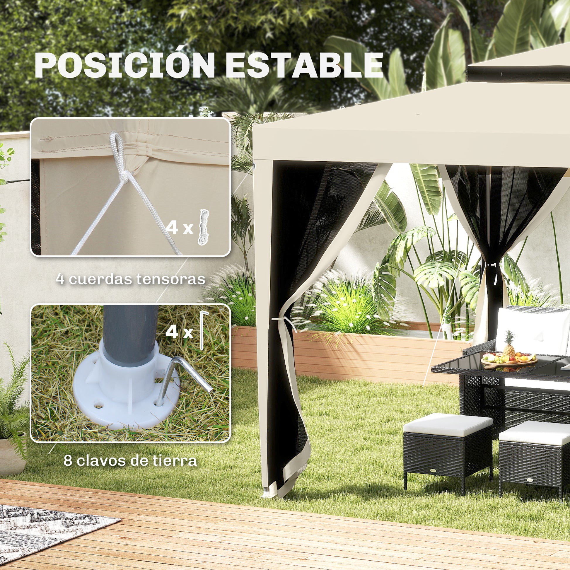 Outsunny Carpa De Jardín 3x3 M Con 4 Mosquiteras Laterales Techo Doble Beige_3