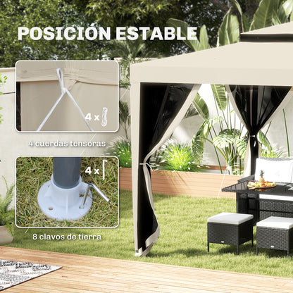 Outsunny Carpa De Jardín 3x3 M Con 4 Mosquiteras Laterales Techo Doble Beige_3