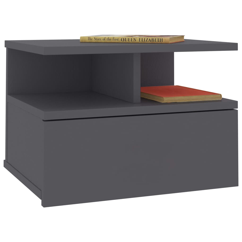 Mesita De Noche Flotante Madera De Ingeniería Gris 40x31x27 Cm_1