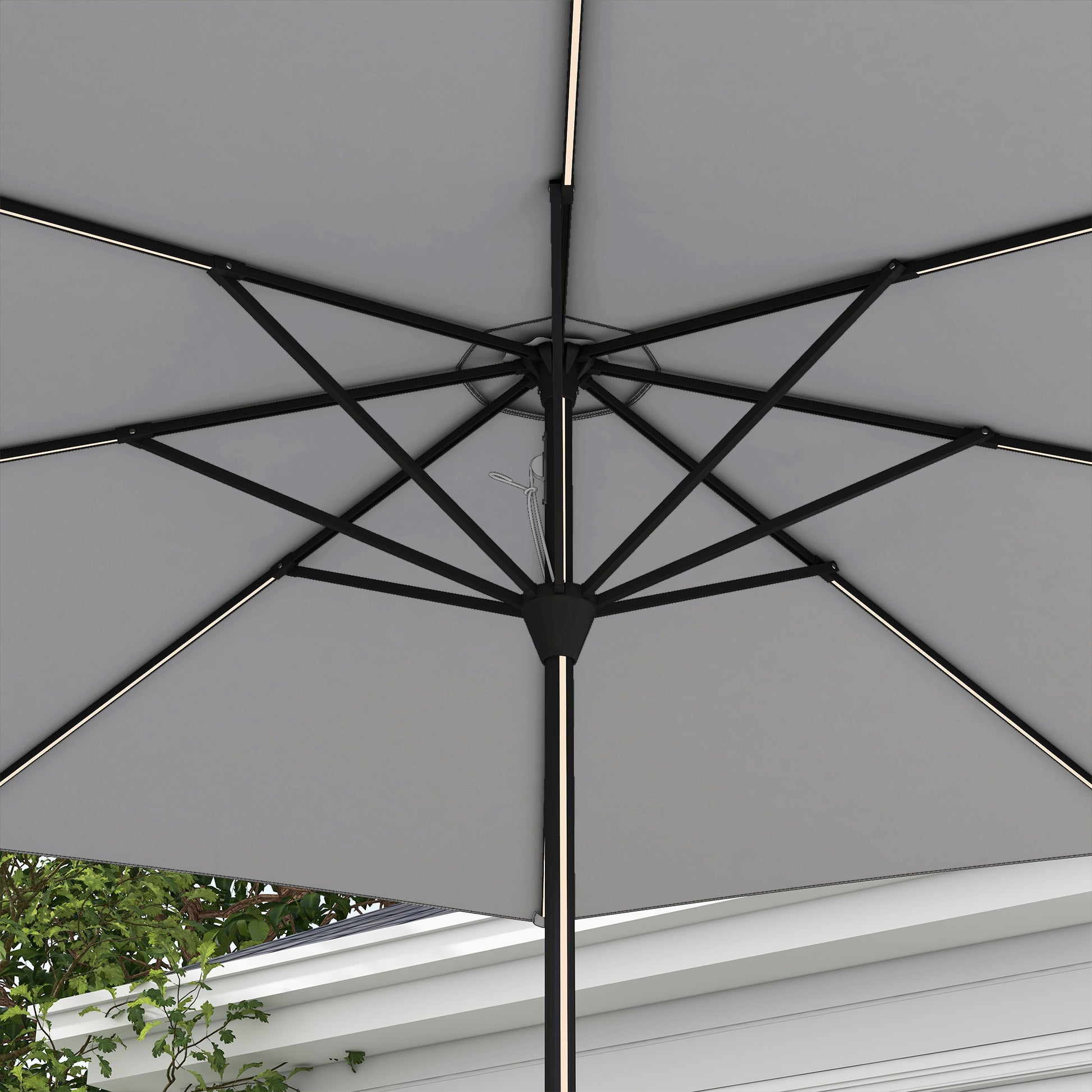 Outsunny Sombrilla De Jardín Ø265x240 Cm Con Luces Led Solares Gris Claro_3