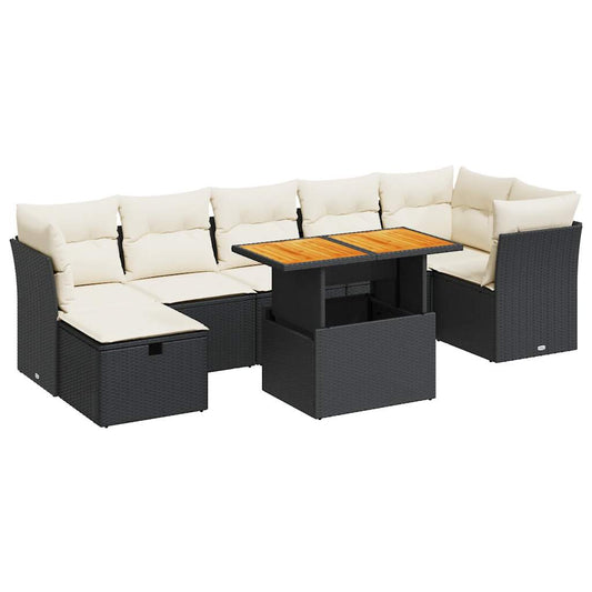 Set Sofás Jardín Y Cojines 8 Pzas Ratán Sintético Acacia Negro / Vetonek_0
