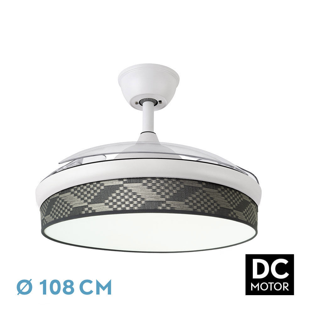Ventilador Dc Moda 72w Blanco/tetris Gris 108d 3aspas 7200lm 3000-4000-6000k Remoto+ Memoria+ Temporizador_0