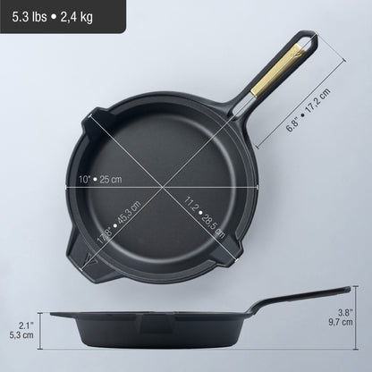 Victoria Sartén Hierro Fundido Curado Signature Gold Inducción 25cm, Apta Fuego, Barbacoa, Horno, Vitrocerámica_4
