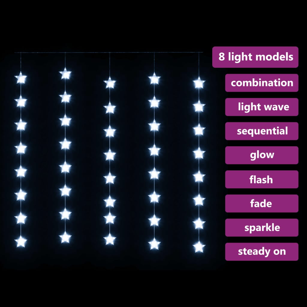 Vidaxl Cortina De Luces Estrellas 200 Leds Blanco Frío 8 Funciones_2