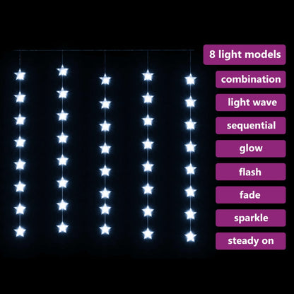 Vidaxl Cortina De Luces Estrellas 200 Leds Blanco Frío 8 Funciones_2