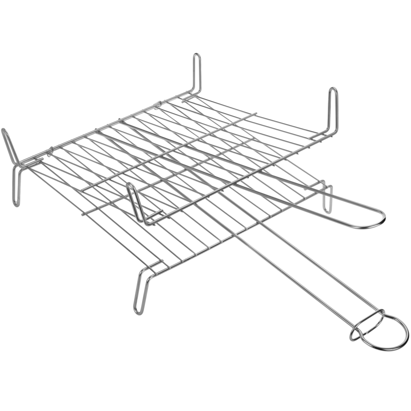 Parrilla Doble Para Barbacoa De Hierro Zincado Con Mango 35x35 Cm_1
