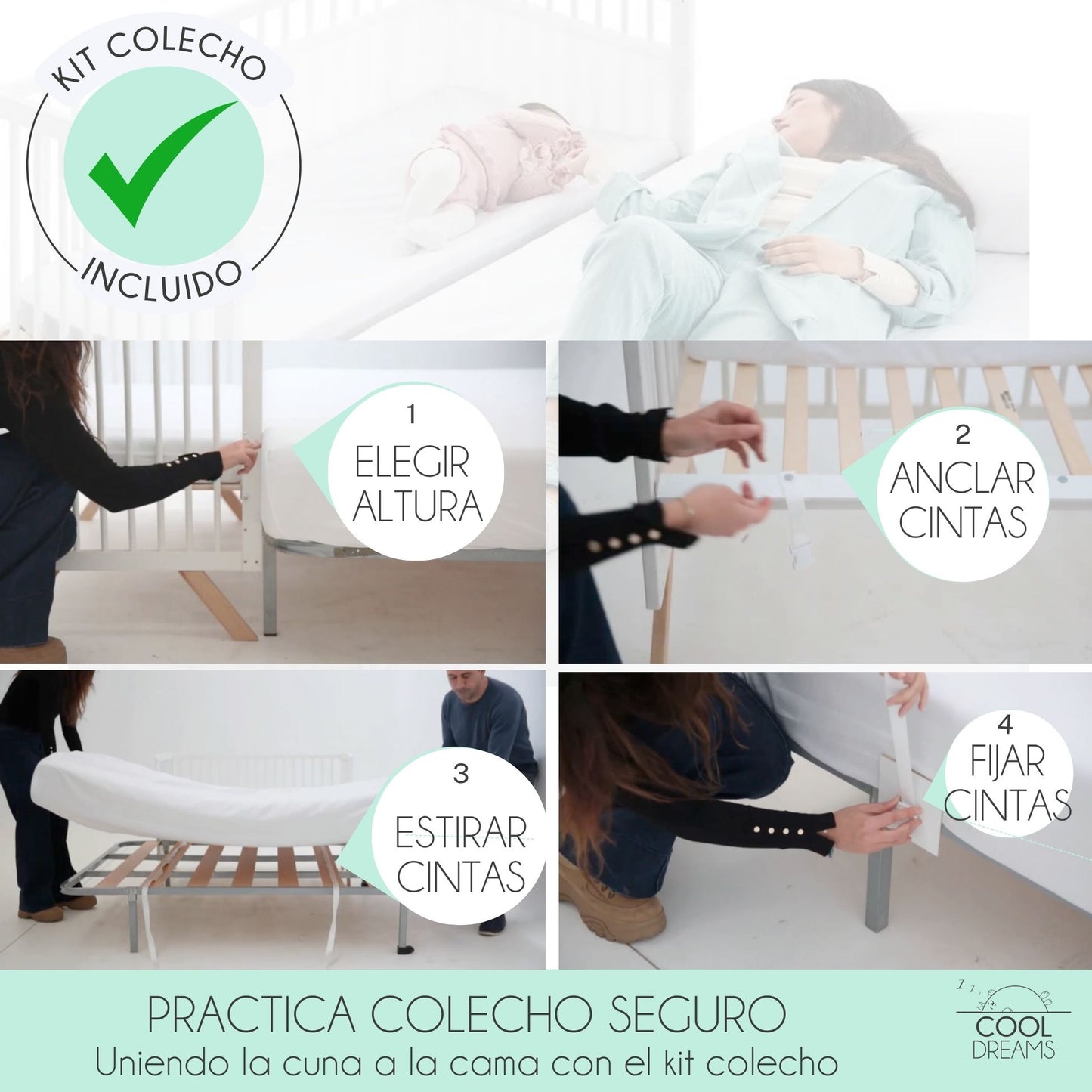 Cuna Colecho De Bebé Indi Estilo Nórdico Infantil 120x60cm Con Colecho, Colchón Morfeo, 4 Ruedas Y Sábanas De Algodón_1