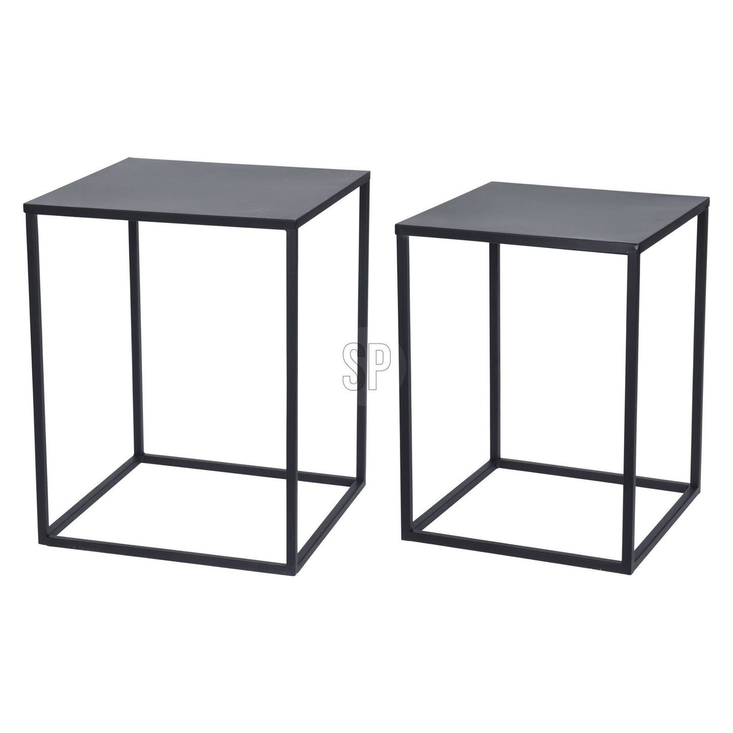 Well Home Juego De 2 Mesas Formato Cuadrado En Metal Color Negro