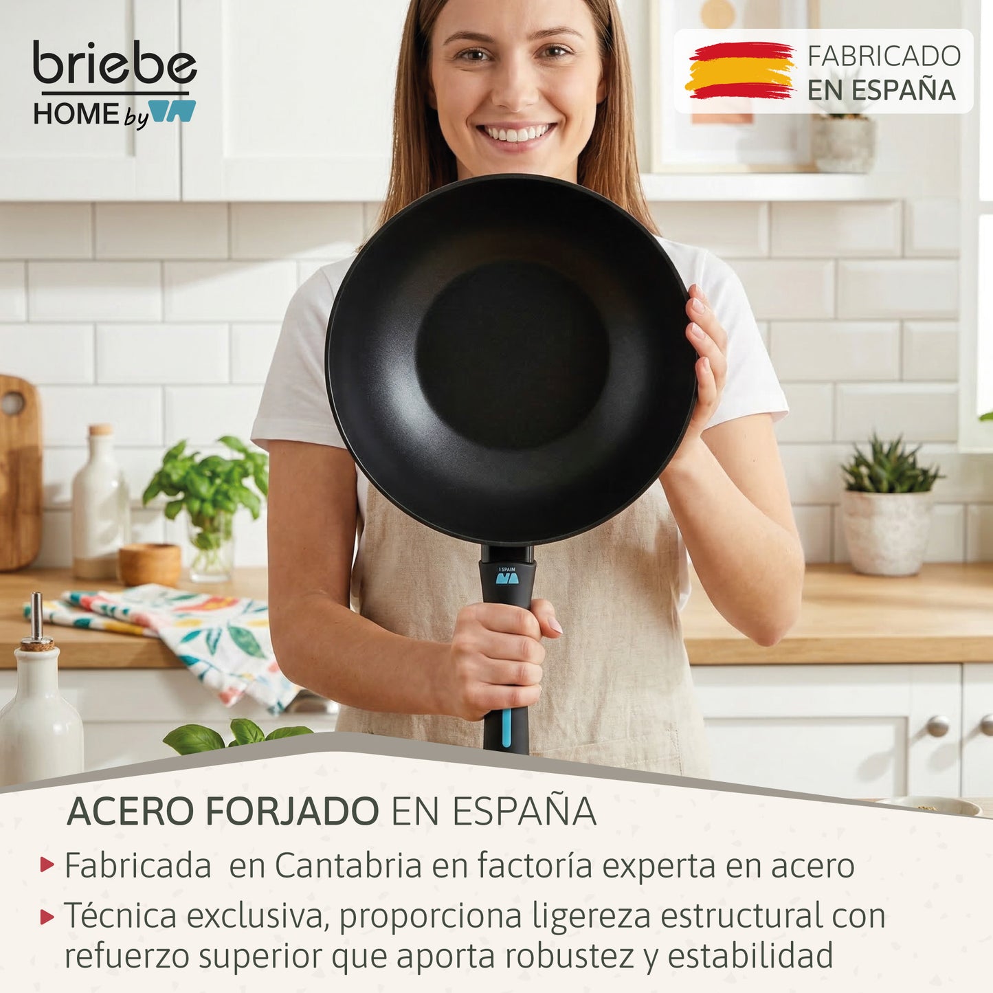 Briebe Wok Inducción Acero Forjado 26cm Antiadherente Sin Pfoa, Apto Todas Cocinas Fabricada En España, Mare, Azul_2