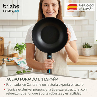Briebe Wok Inducción Acero Forjado 26cm Antiadherente Sin Pfoa, Apto Todas Cocinas Fabricada En España, Mare, Azul_2