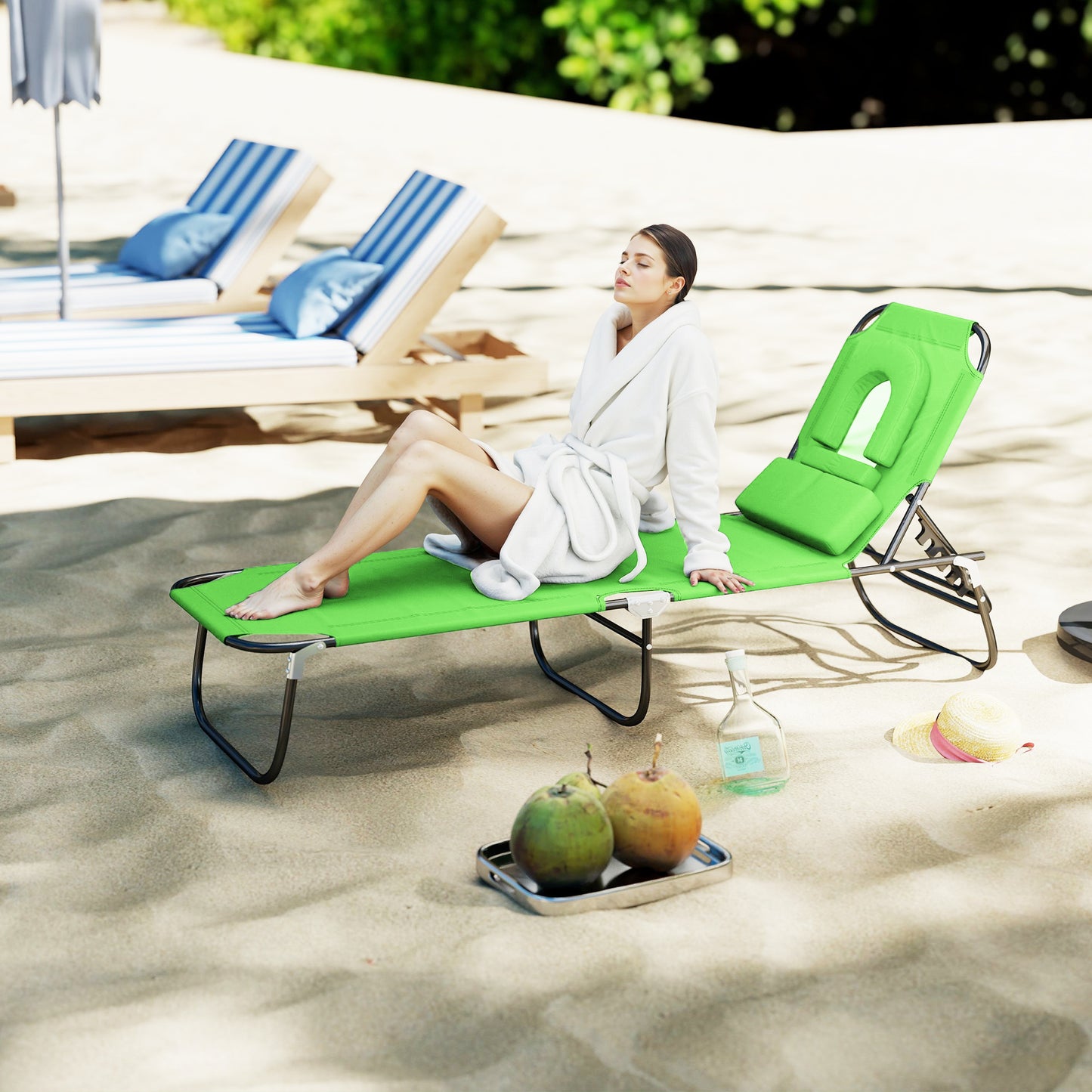 Outsunny Tumbona Plegable De Jardín Con Respaldo Ajustable Almohada Acero Verde_1