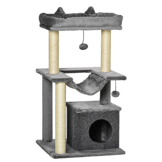 Pawhut Árbol Rascador Para Gatos Altura 90 Cm De 3 Niveles 48x48x90 Cm Gris_0