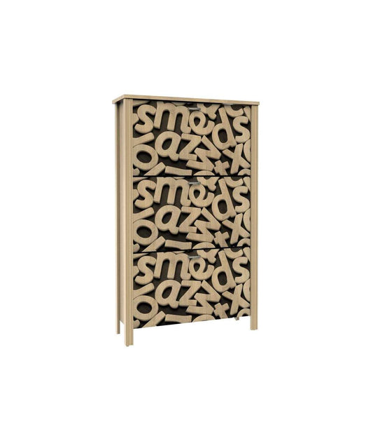 Armario Zapatero 3 Trampones Md-vita Acabado Roble Aserrado Letras, 81cm(ancho) 135cm(altu_0