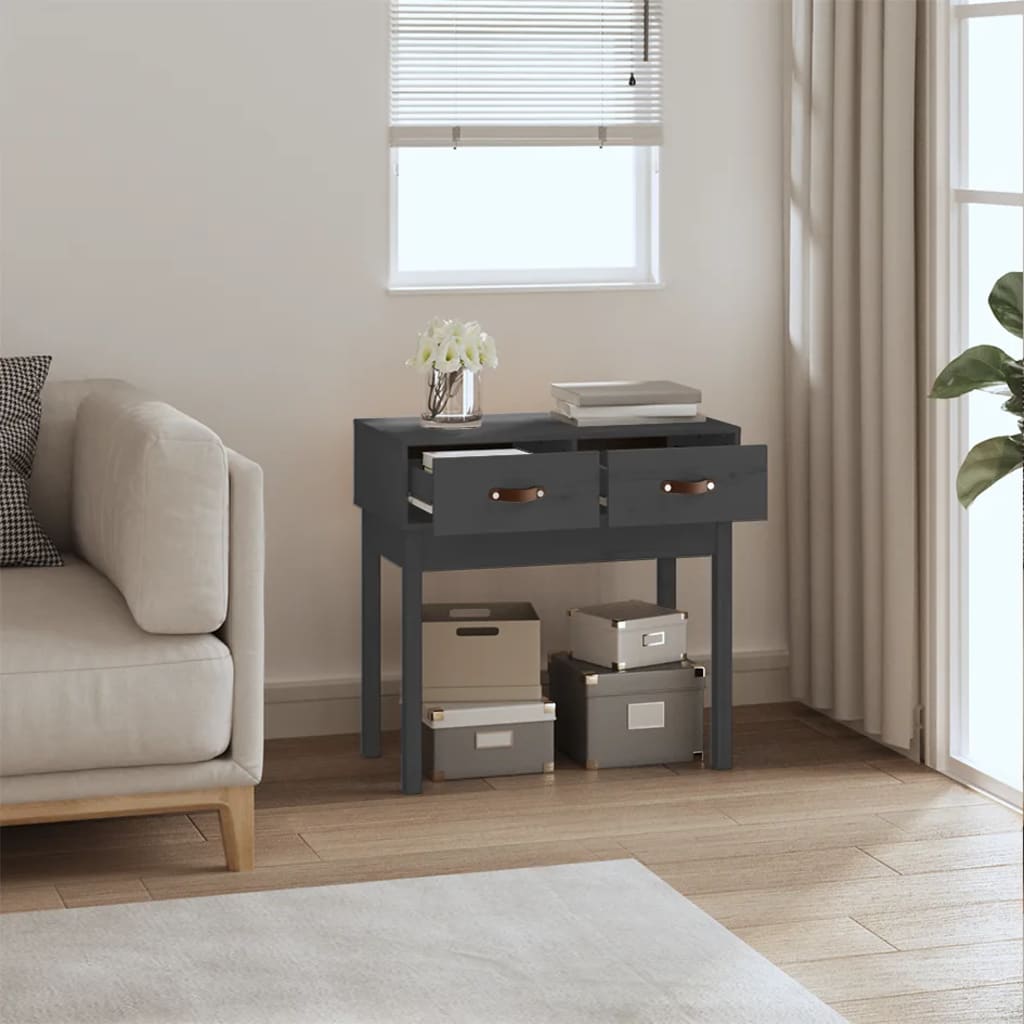 Mesa Consola De Madera Maciza De Pino Gris 76,5x40x75 Cm_4