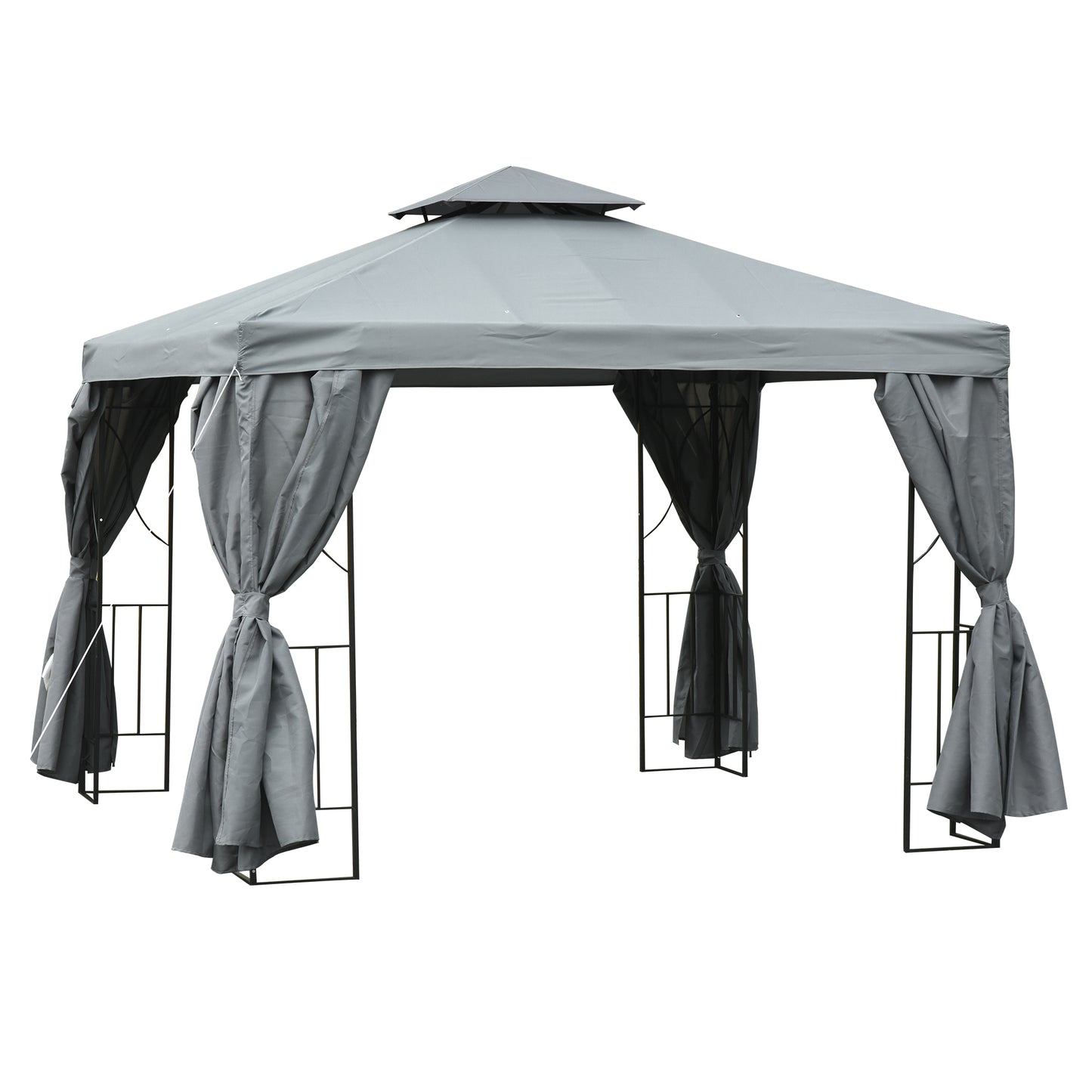 Outsunny Cenador De Jardín 3x3 M Con 4 Cortinas Laterales Extraíbles Gris_0