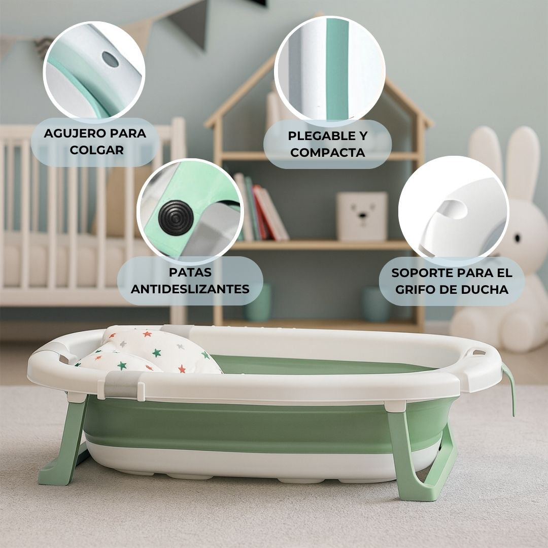 Bathby Bañera Plegable Verde Para Bebés, Cojín Reductor, Termómetro, Patas Antideslizantes (verde Pastel)_4