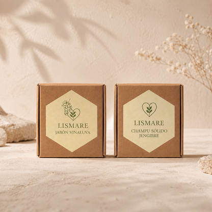Pack Baño Sostenible Lismare: jabón sólido uva+ champú sólido jengibre_1
