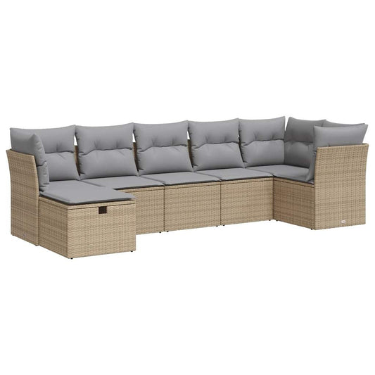 Set Sofás De Jardín 7 Piezas Y Cojines Ratán Sintético Beige / Vetonek_0