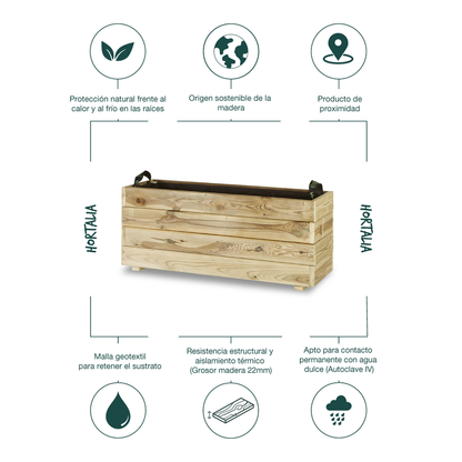 Jardinera Rectangular De Madera Tratada 90x30x40 Cm Ghio Hortalia_4