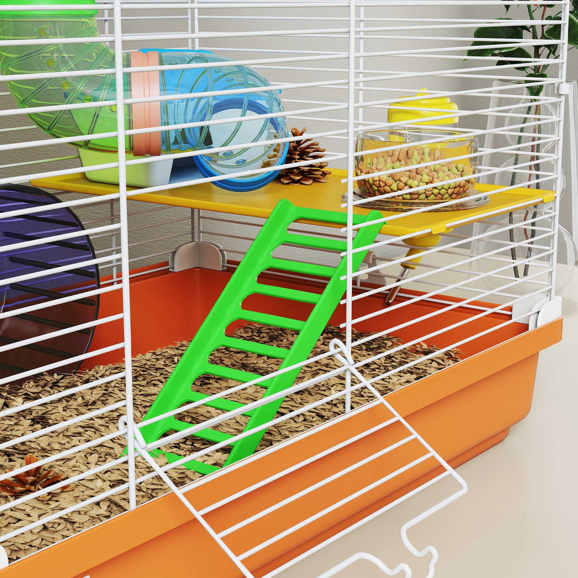 Pawhut Jaula Para Hámster Con Túnel Cuenco Bebedero Casita Rampa Naranja_4