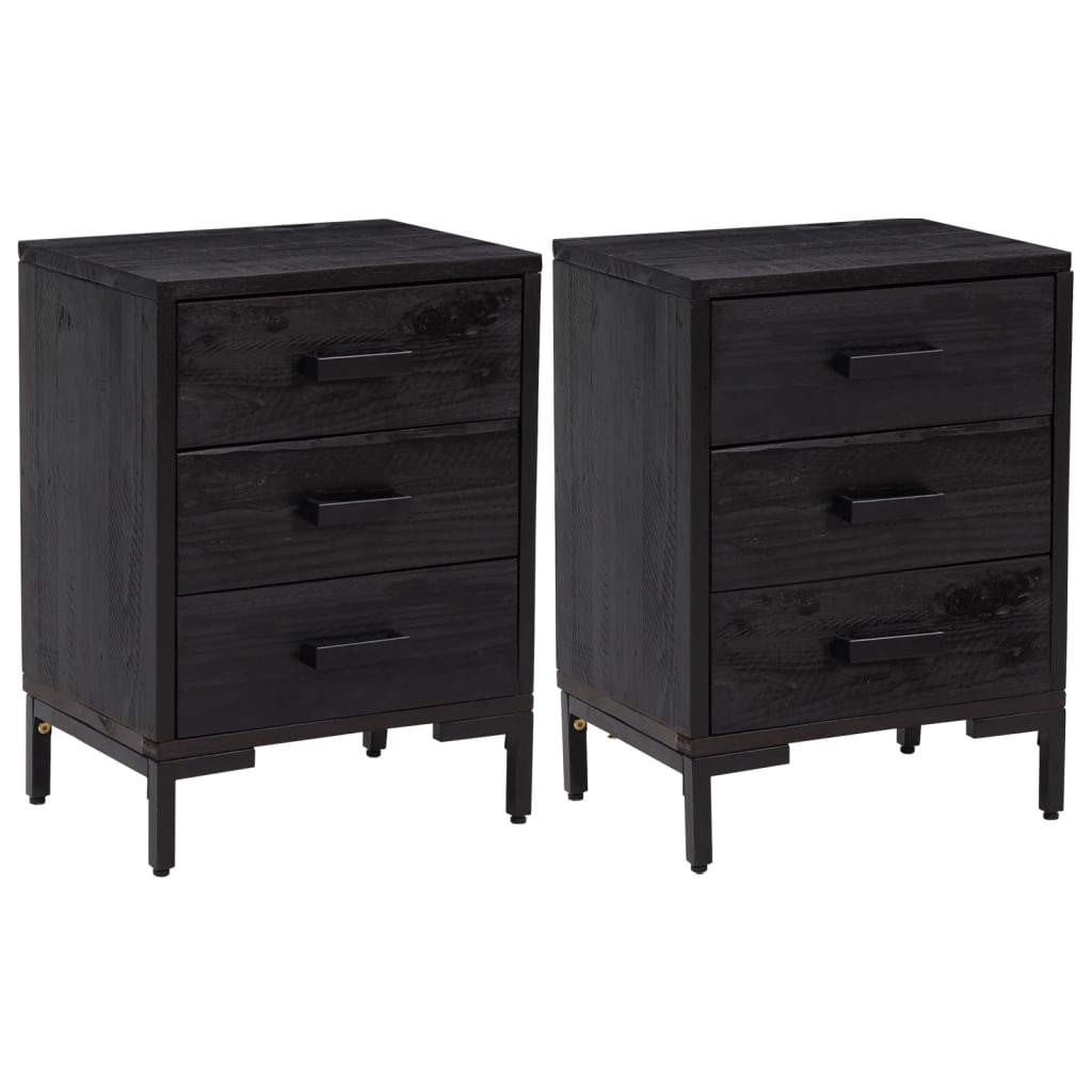 Mesitas De Noche 2 Uds Madera Maciza De Pino Negro 40x30x55 Cm_0