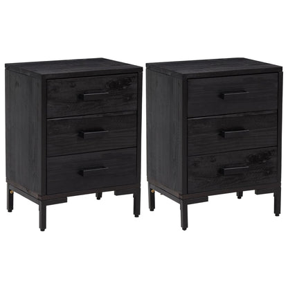Mesitas De Noche 2 Uds Madera Maciza De Pino Negro 40x30x55 Cm_0