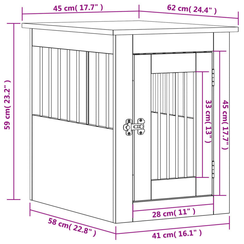 Jaula Para Perros En Mueble Estilo Roble Ahumado 45x62x59 Cm Material De Madera_2