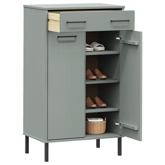 Zapatero Con Patas De Metal Oslo Madera Maciza Pino Gris / Vetonek_0