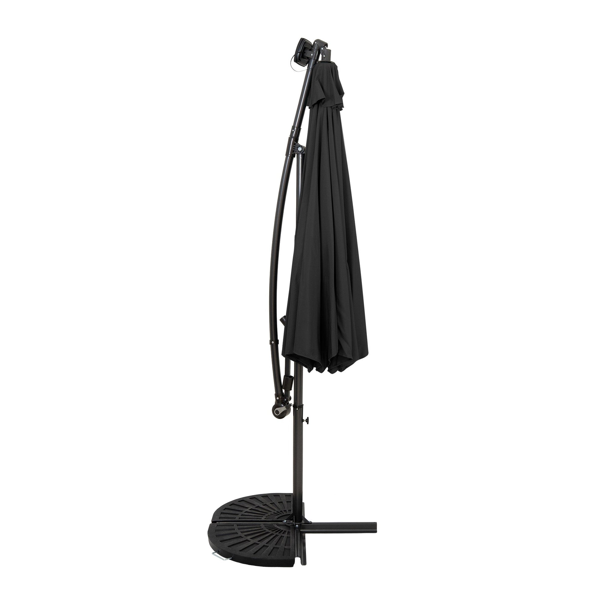 Parasol Excéntrico Led De 3 M Con Base De Medio Abanico – Gris_1