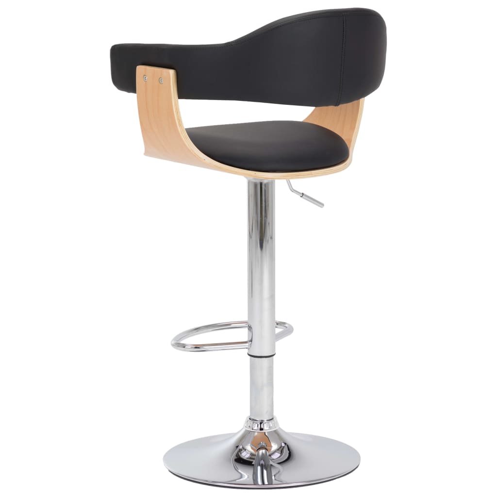Taburetes De Cocina 2 Uds Madera Curvada Cuero Sintético Negro_3