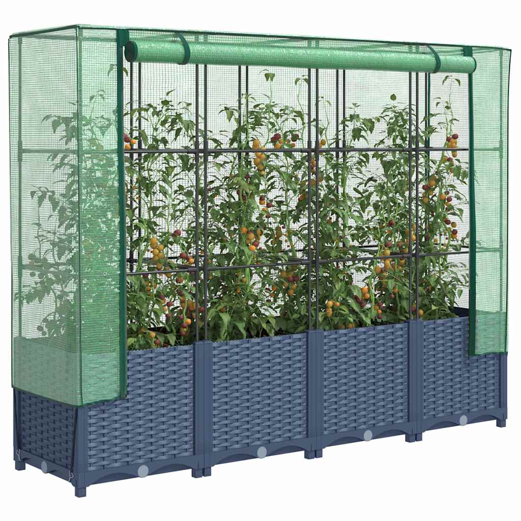 Jardinera Elevada Con Cubierta De Invernadero Aspecto Ratán 160x40x138 Cm_1