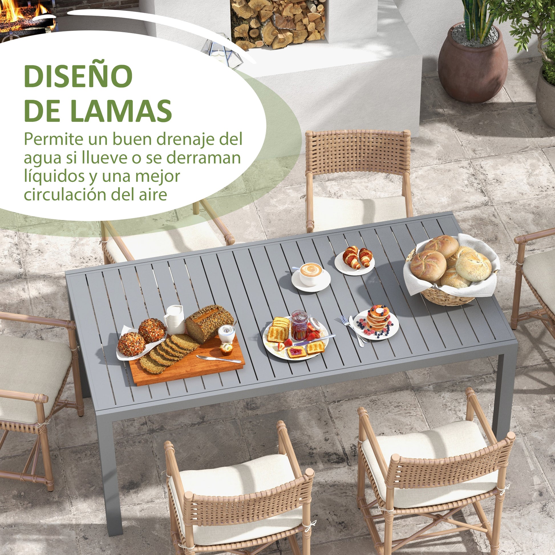 Outsunny Mesa De Jardín Extensible Con Marco De Aluminio 180/240x94x73 Cm Gris_5