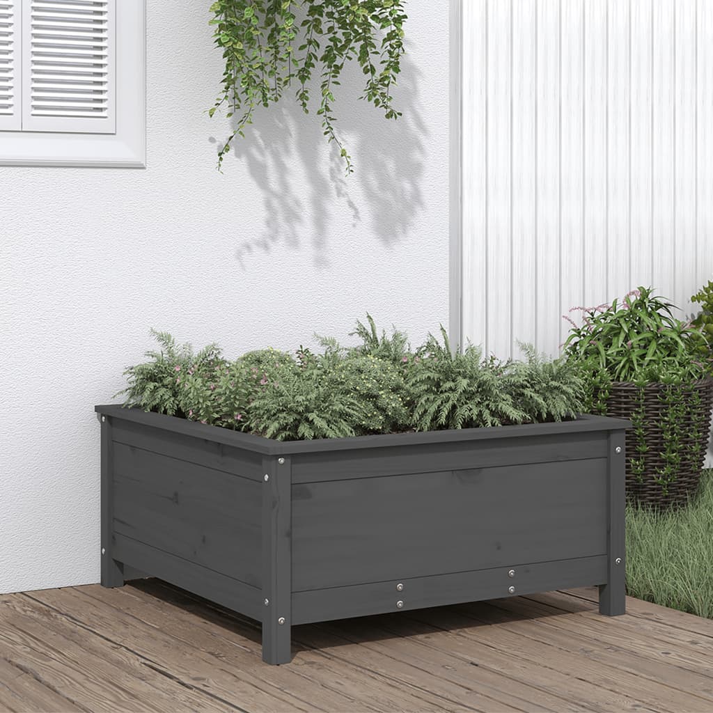 Jardinera Madera Maciza De Pino Gris 82,5x82,5x39 Cm_1