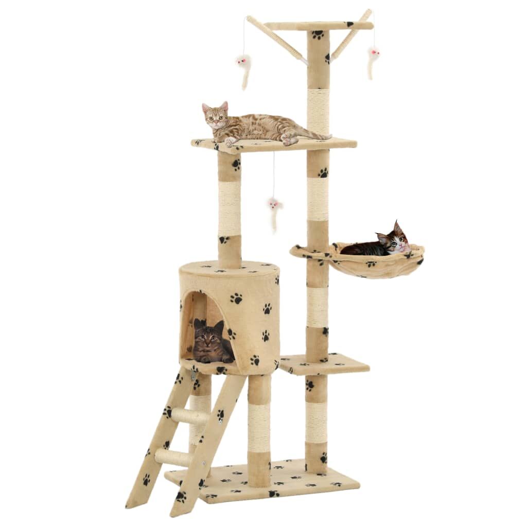 Vidaxl Rascador Para Gatos Con Poste De Sisal 138 Cm Huellas Beige_1