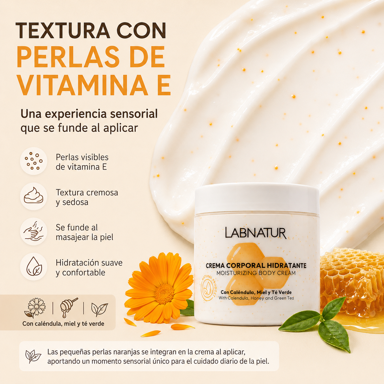 Crema Corporal Con Perlas De Vitamina E, Caléndula Y Miel - Labnatur - 500 Ml_4